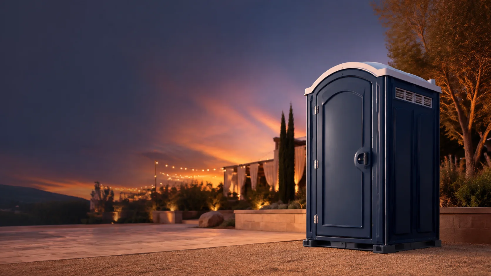Portable restroom shown for rental planning in Grand Prairie, TX